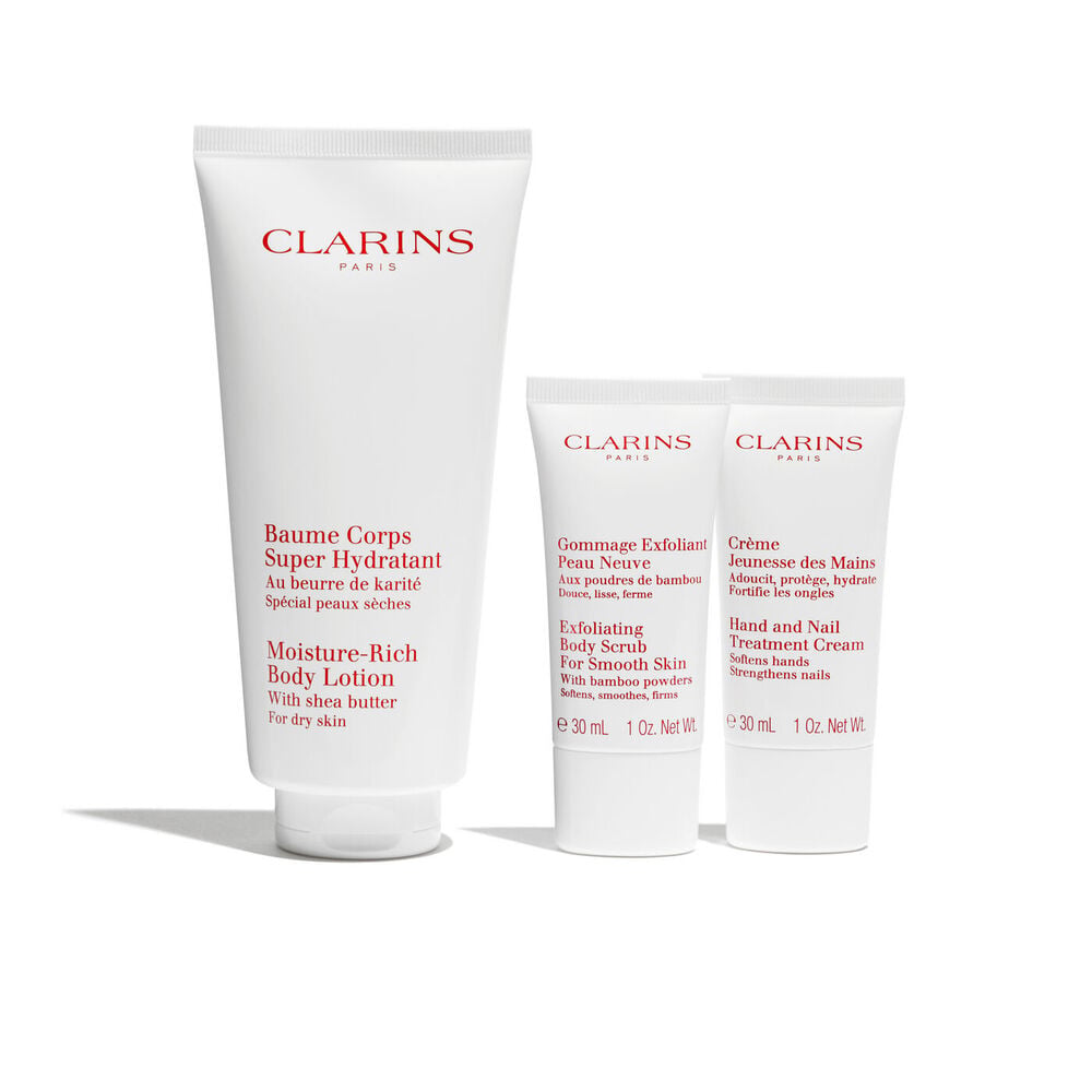 Coffret Baume Corps Super Hydratant, Gommage Exfoliant Peau Neuve et Crème Jeunesse des Mains